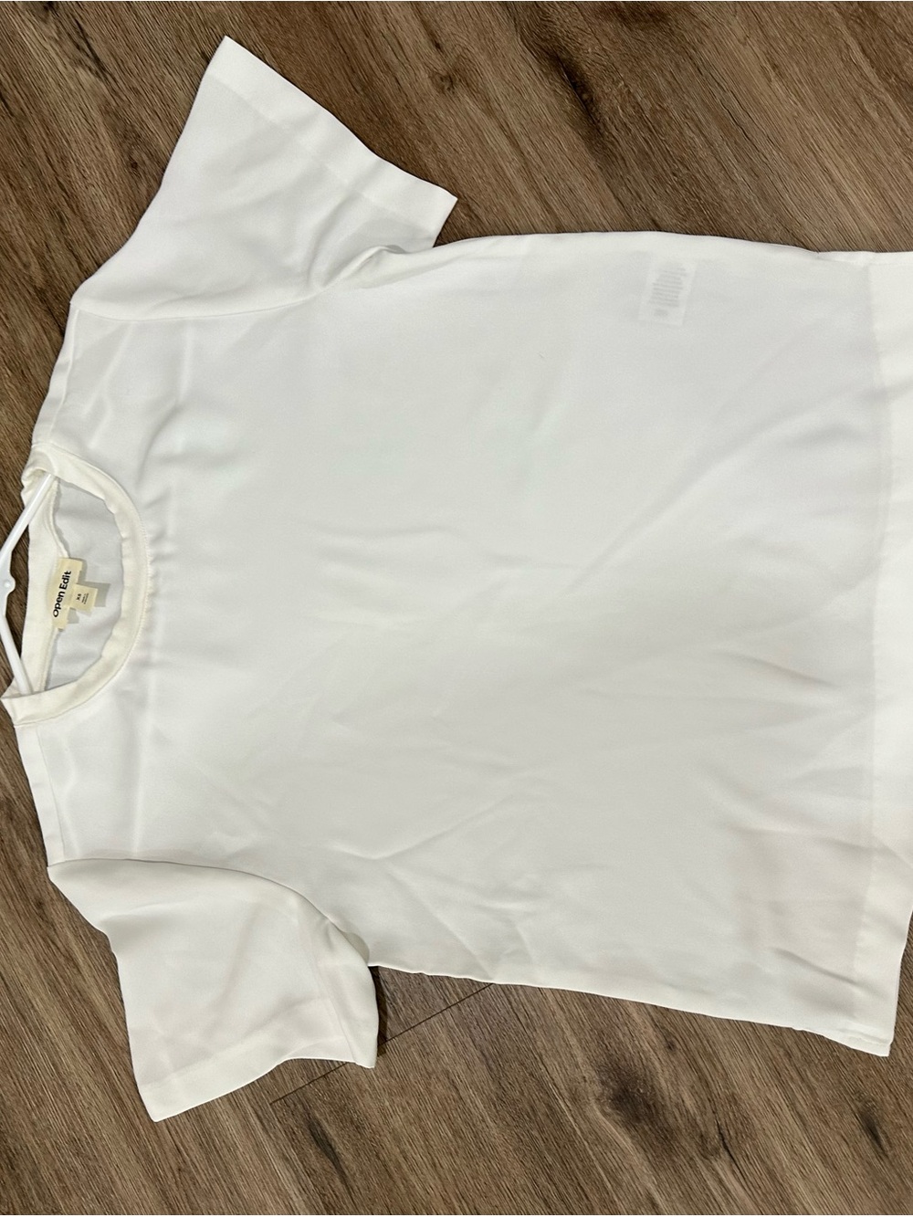Crepe Short-Sleeve Crewneck Blouse in White